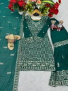 Pf 040 Faux Georgette With Heavy Embroidery Thread  & Sequence Work Top Sarara Dupatta Wholesale Online